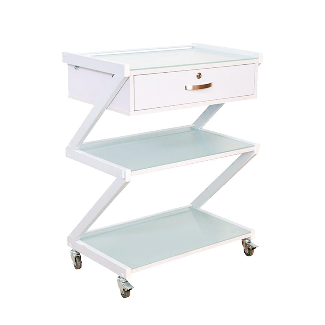 Cosmetics cart - עגלת קוסמטיקה 3 מדפי זכוכית מחוסמת ומגירת אחסון