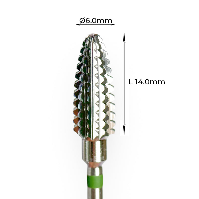Carbide Cutter Dolphin - מקדח ראש שיוף קרבייד "תירס" עם חריצה צולבת כפולה גסה ירוק 060