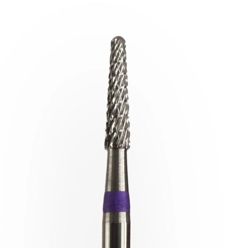 Carbide Bur - מקדח ראש שיוף קרביד קונוס צר לשמאליים עם חריצה משולשת סגול 020