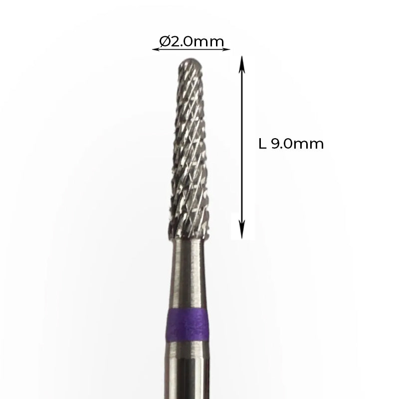 Carbide Bur - מקדח ראש שיוף קרביד קונוס צר לשמאליים עם חריצה משולשת סגול 020