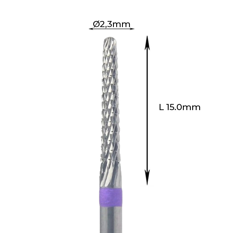 Carbide Bur - 023 מקדח ראש שיוף קרביד קונוס צר עם חריצה משולשת בינונית מוגברת סגול