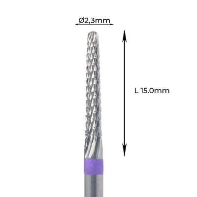 Carbide Bur - 023 מקדח ראש שיוף קרביד קונוס צר עם חריצה משולשת בינונית מוגברת סגול