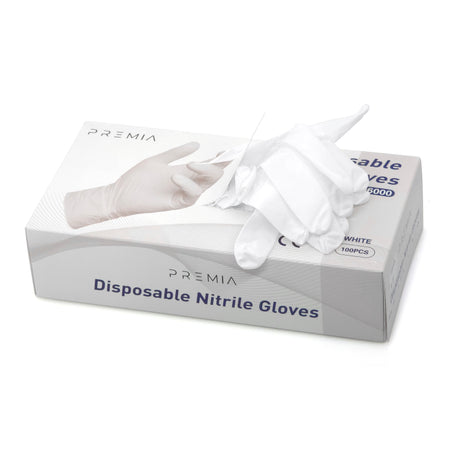 Premia Nitrile Gloves כפפות ניטריל לבנות עבות וחזקות צבע לבן