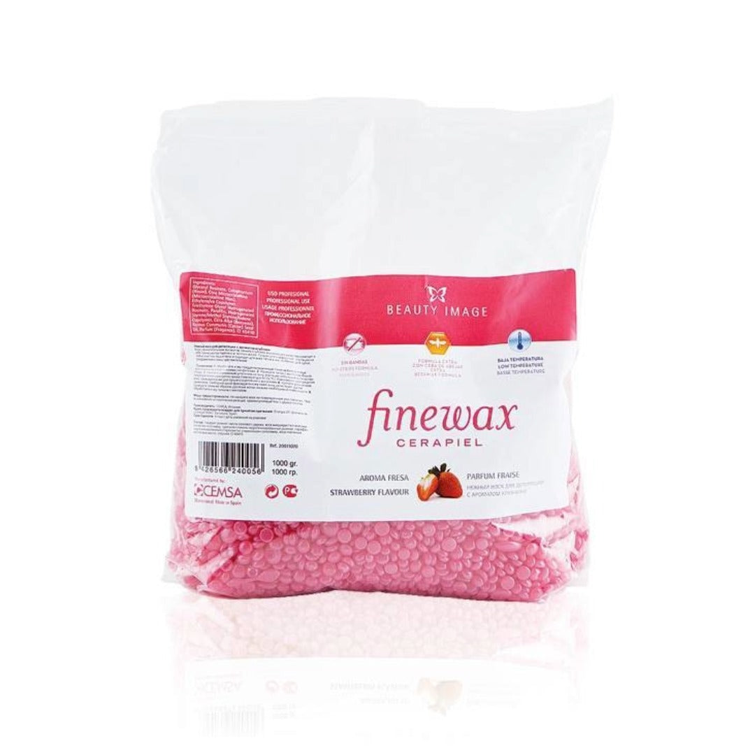 FineWax Strawberry Flavour - שקית פניני שעווה מתקלפת ורודה ריח תות 1 ק״ג