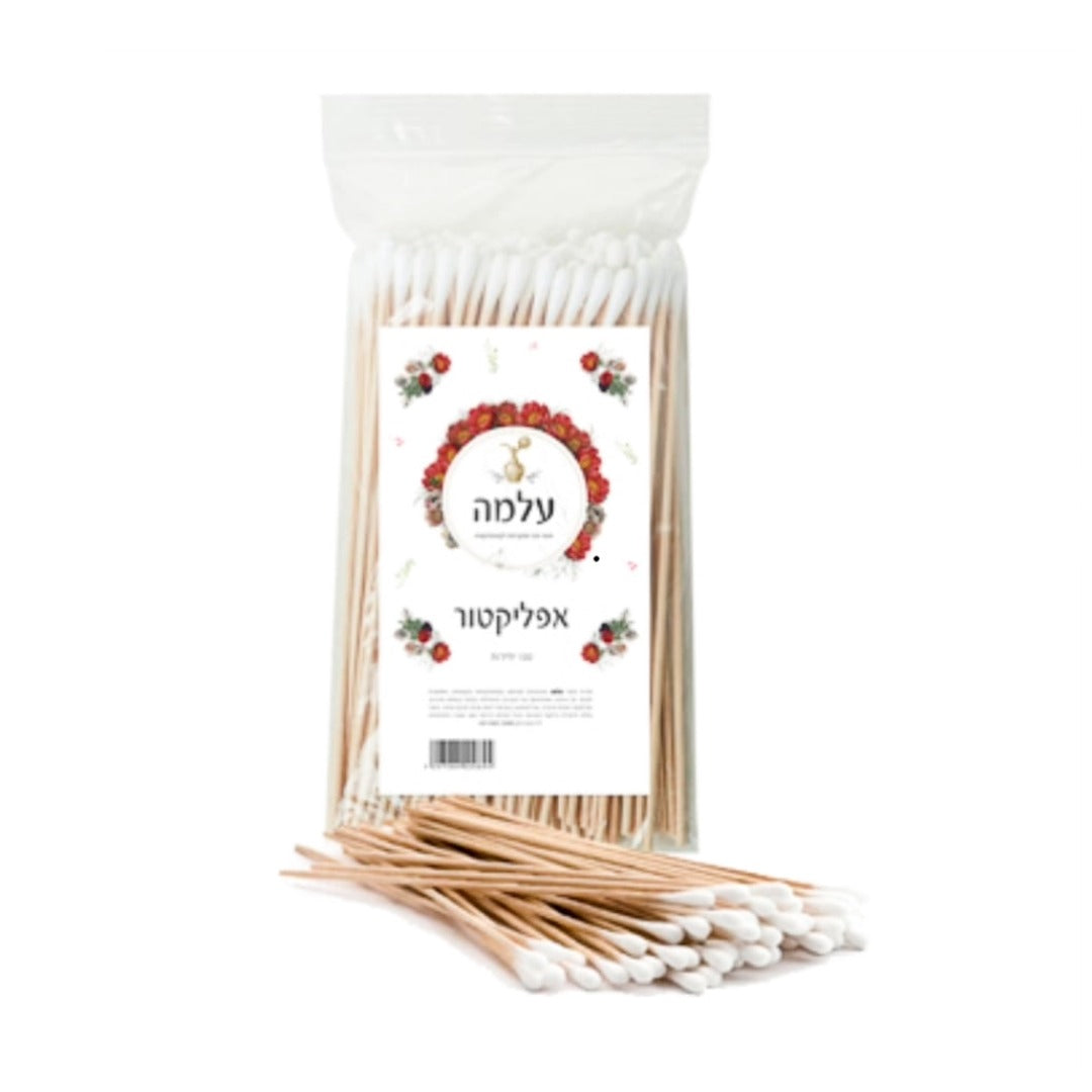 'אפליקטורים מעץ ראש צמר גפן עלמה 15 ס"מ 100 יח