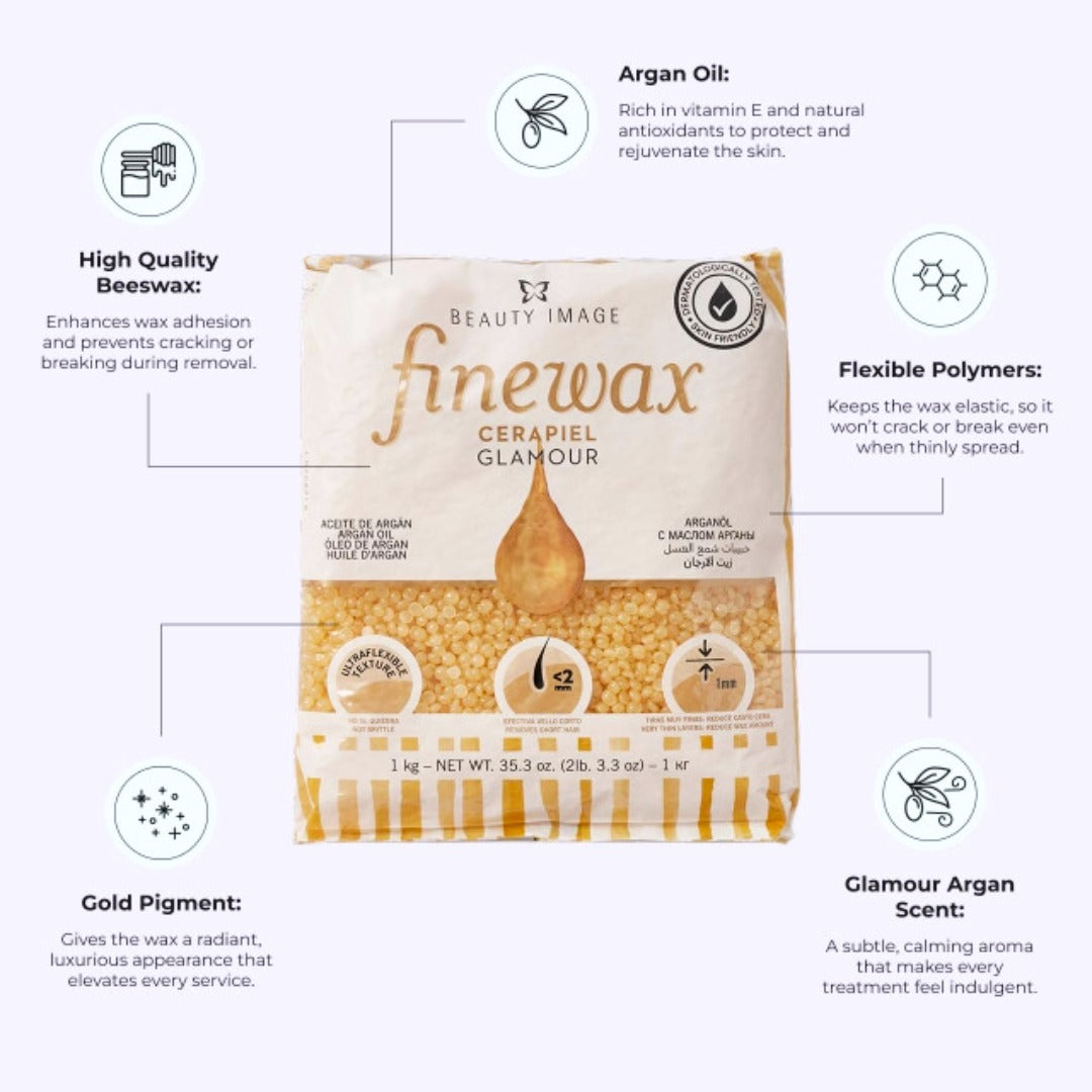 Glamour FineWax - שקית פניני שעוות זהב מתקלפת עם שמן מרוקאי 1 ק״ג