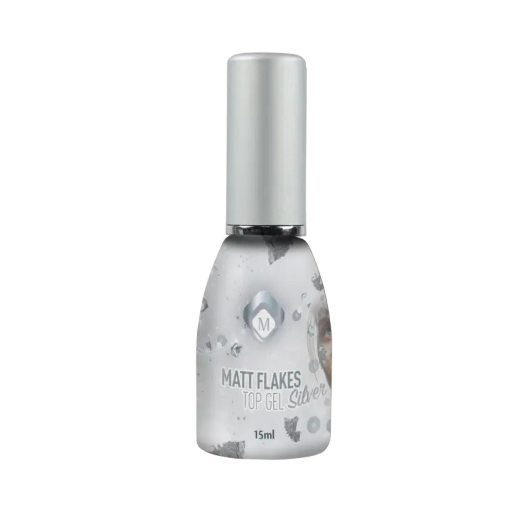 Matte Flakes Silver Top Gel - טופ ג'ל מט פתיתי כסף 15 מ"ל