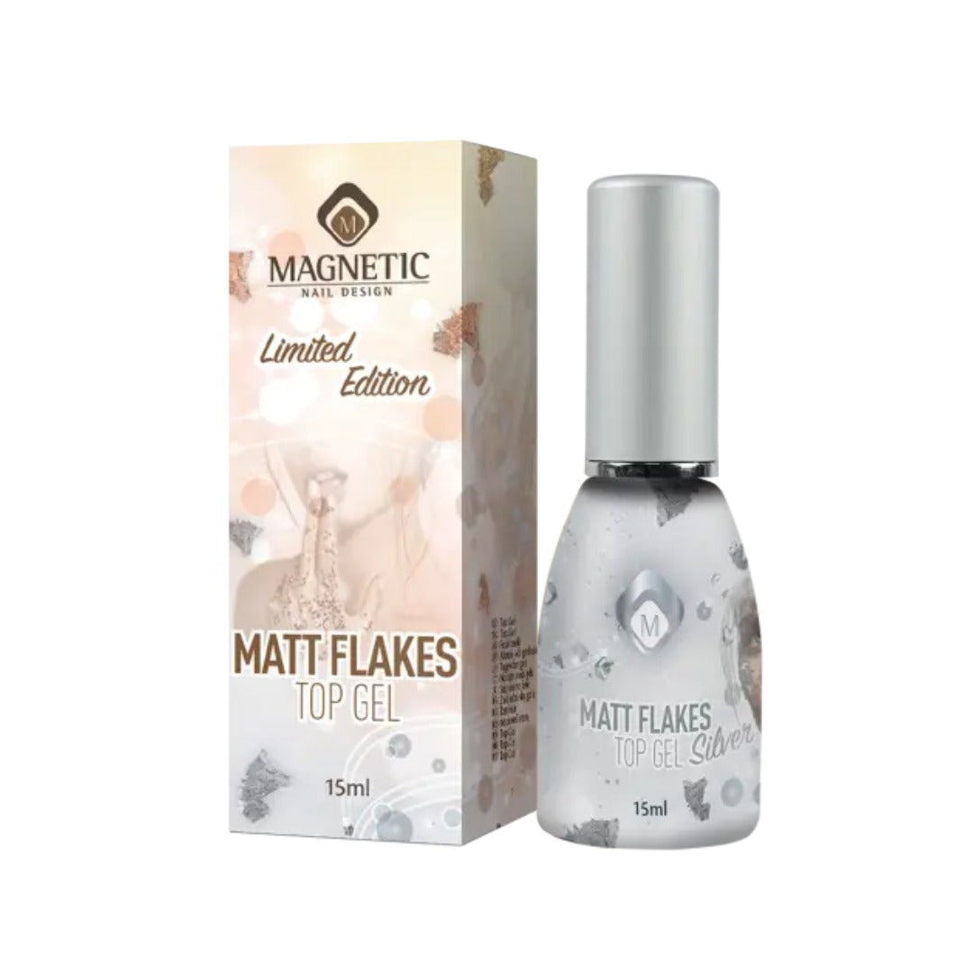 Matte Flakes Silver Top Gel - טופ ג'ל מט פתיתי כסף 15 מ"ל
