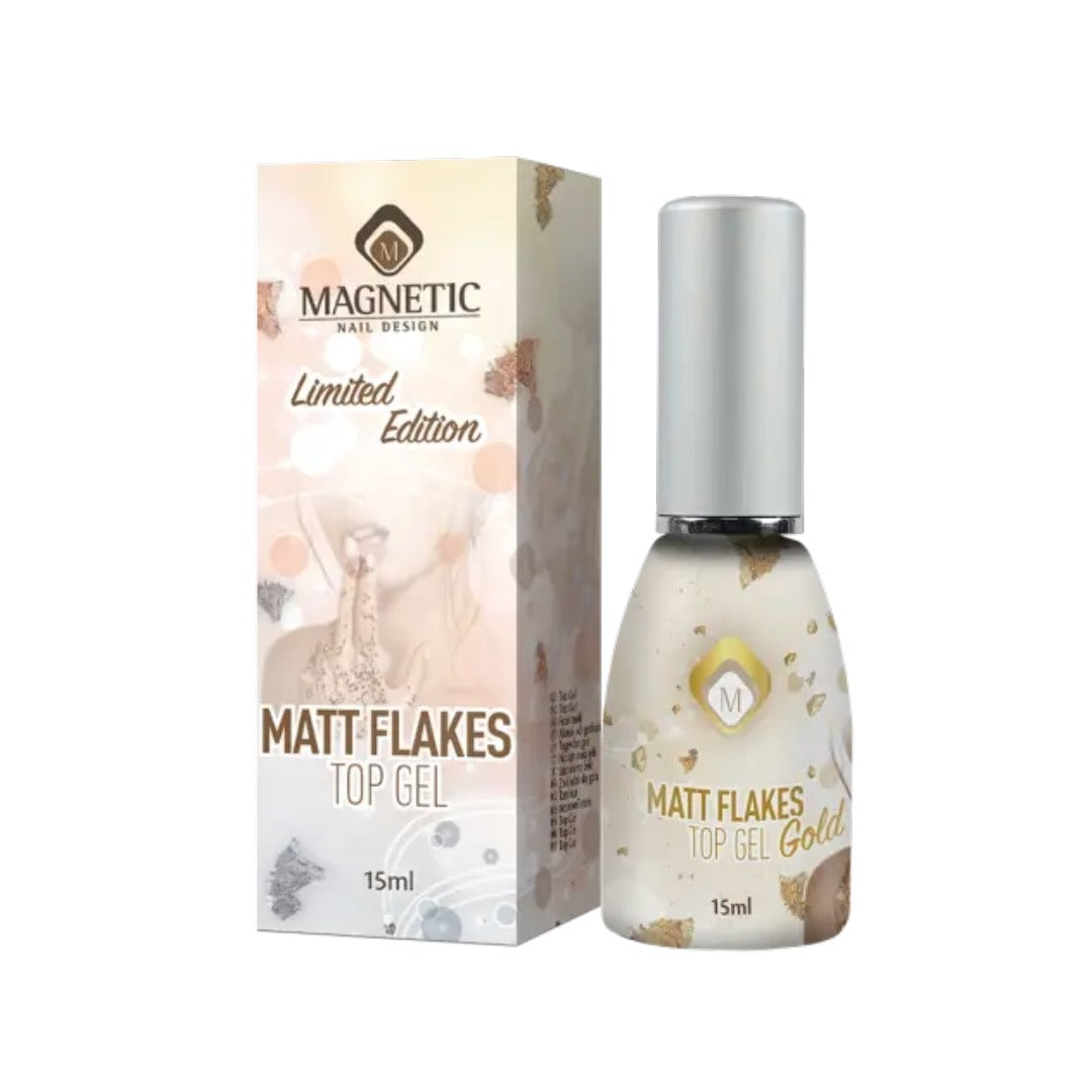 Matte Flakes Gold Top Gel - טופ ג'ל מט פתיתי זהב 15 מ"ל