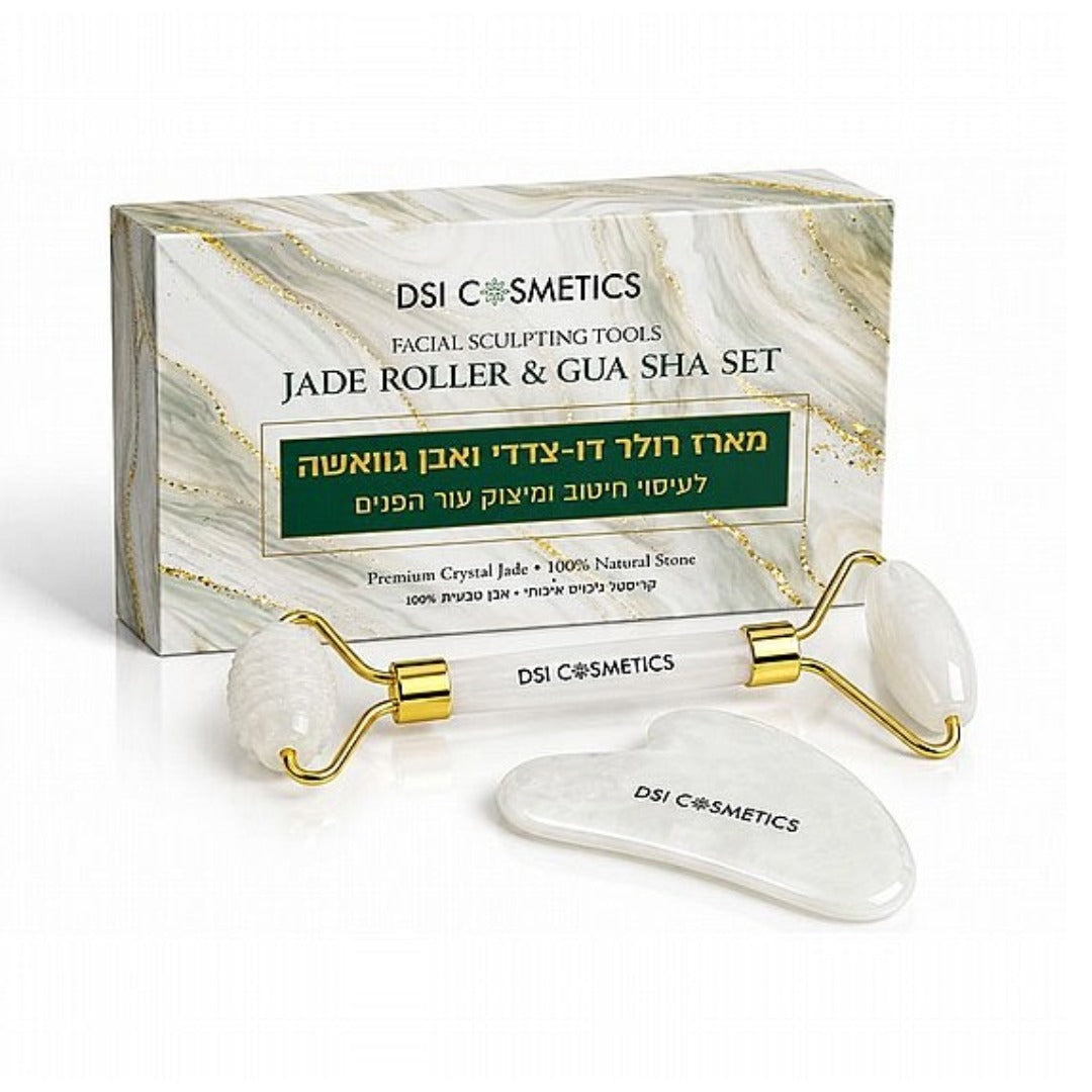 Jade Roller and Gua Sha Set  - מארז רולר דו־צדדי ואבן גוואשה לעיסוי הפנים