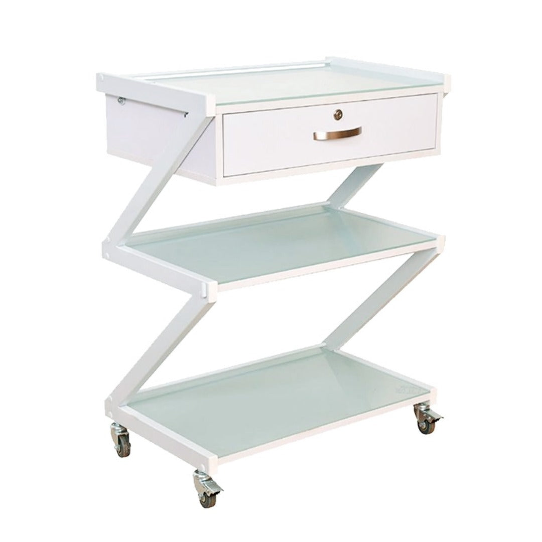 Cosmetics cart - עגלת קוסמטיקה 3 מדפי זכוכית מחוסמת ומגירת אחסון