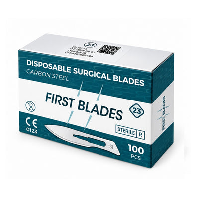 First Blades - להבי סקלפל סטריליים מס׳ 20 או 23 מפלדת פחמן לידית מס׳ 4 100 יח׳