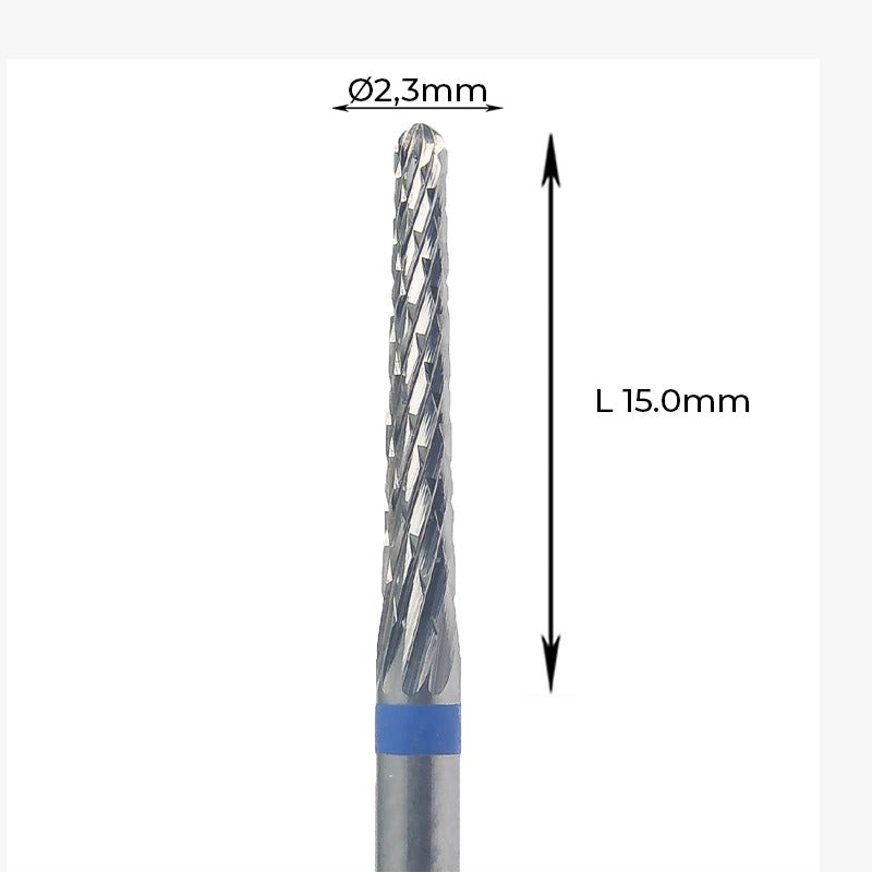 Carbide Bur - 023 מקדח ראש שיוף קרביד קונוס צר עם חריצה משולשת בינוני כחול