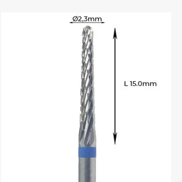 Carbide Bur - 023 מקדח ראש שיוף קרביד קונוס צר עם חריצה משולשת בינוני כחול
