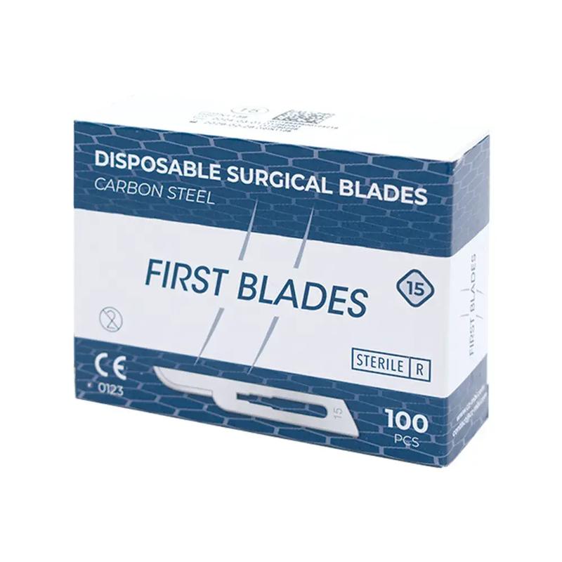 First Blades - להבי סקלפל סטריליים מס׳ 10 או 15 מפלדת פחמן לידית מס׳ 3 100 יח׳