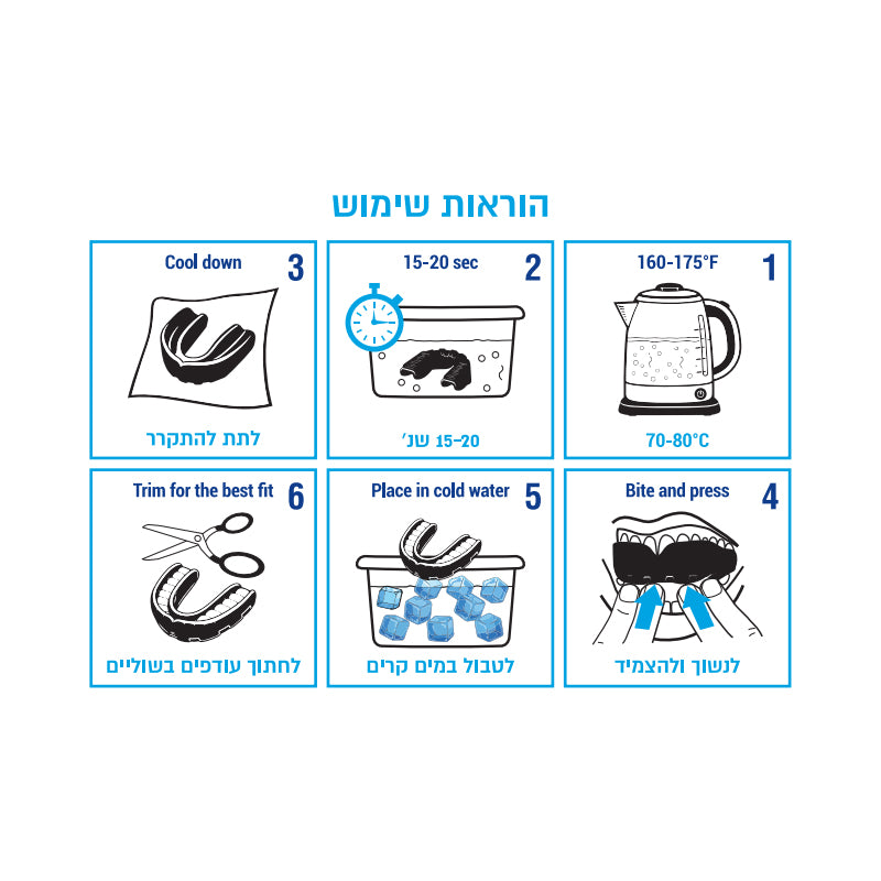 סד דנטלי למניעת חריקת שיניים והקלה בנחירות 4 יח וטבליות ניקוי Night Guard Moldable Teeth Grinding Protection